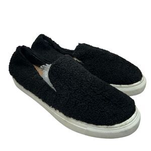 Steven New York Fuzzy Sneaker Size 7.5 Black Kimbel Faux Shearling Slip On Shoes